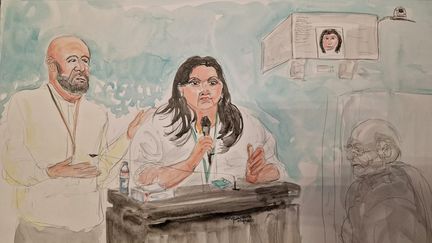 Virginie, au moment de sa déposition au tribunal de Vannes, face à la cour criminelle du Morbihan, le 6 mars 2025. (ELISABETH DE POURQUERY / FRANCE TELEVISIONS)
