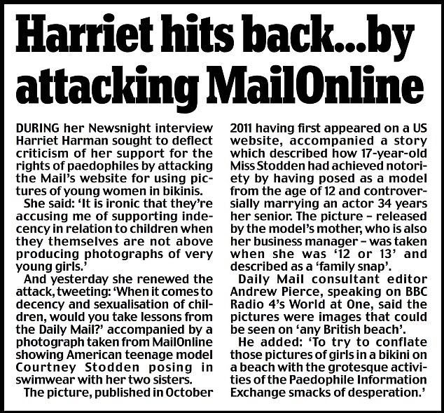 Counter-attack: How Harriet Harman has sought to point the finger of blame at this website